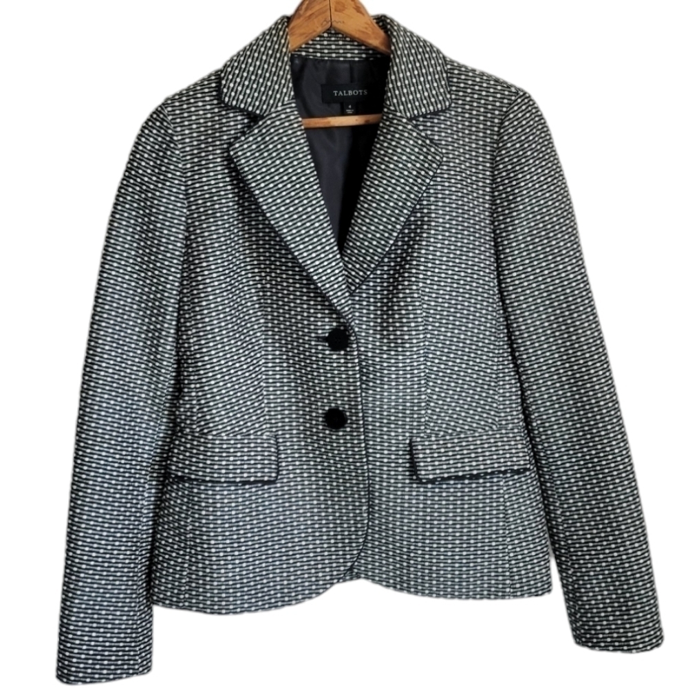 Talbots Geometric Black and White Art Deco Print Blazer, size 4